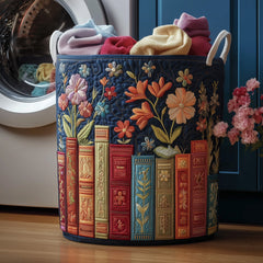 Floral Bookshelf Quilted Laundry Basket Book Lover Hamper Cute Gift