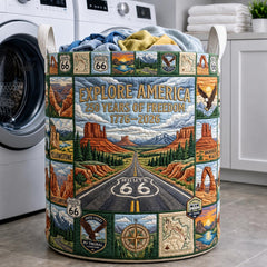 Explore America 250 Years Of Freedom Quilted Laundry Basket Route 66 Hamper Present
