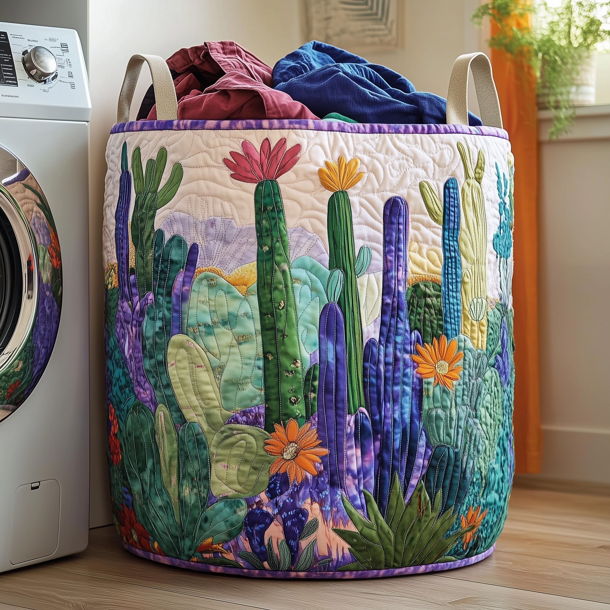 Desert Bloom Quilted Laundry Basket Cactus Garden Hamper Room Lover Gift