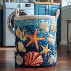 Oceanic Shells Quilted Laundry Basket Seashell Starfish Clothes Hamper Gift For Cozy Spaces