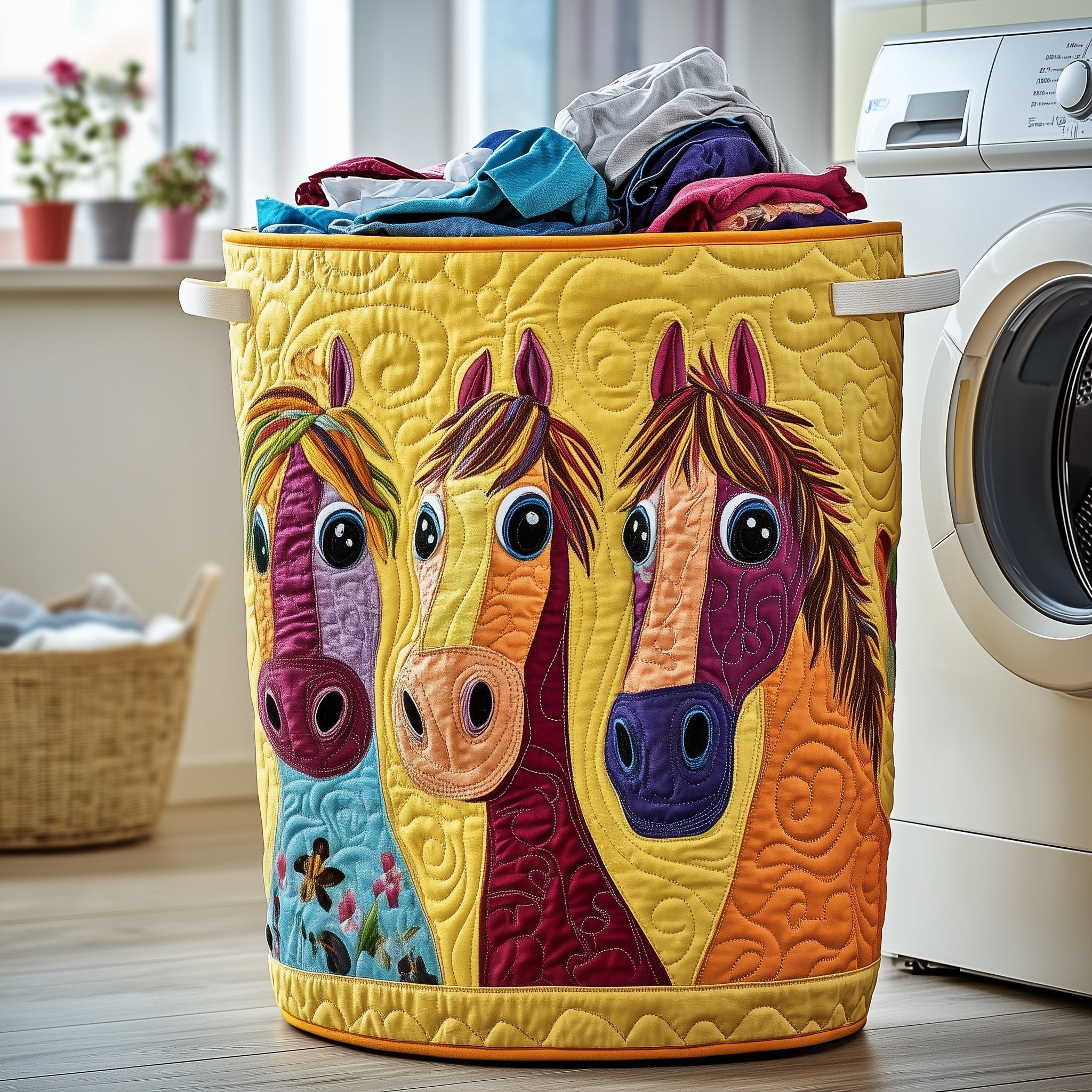 Horse Trio Quilted Laundry Basket Horse Lover Storage Basket Gift For Her Room Decor