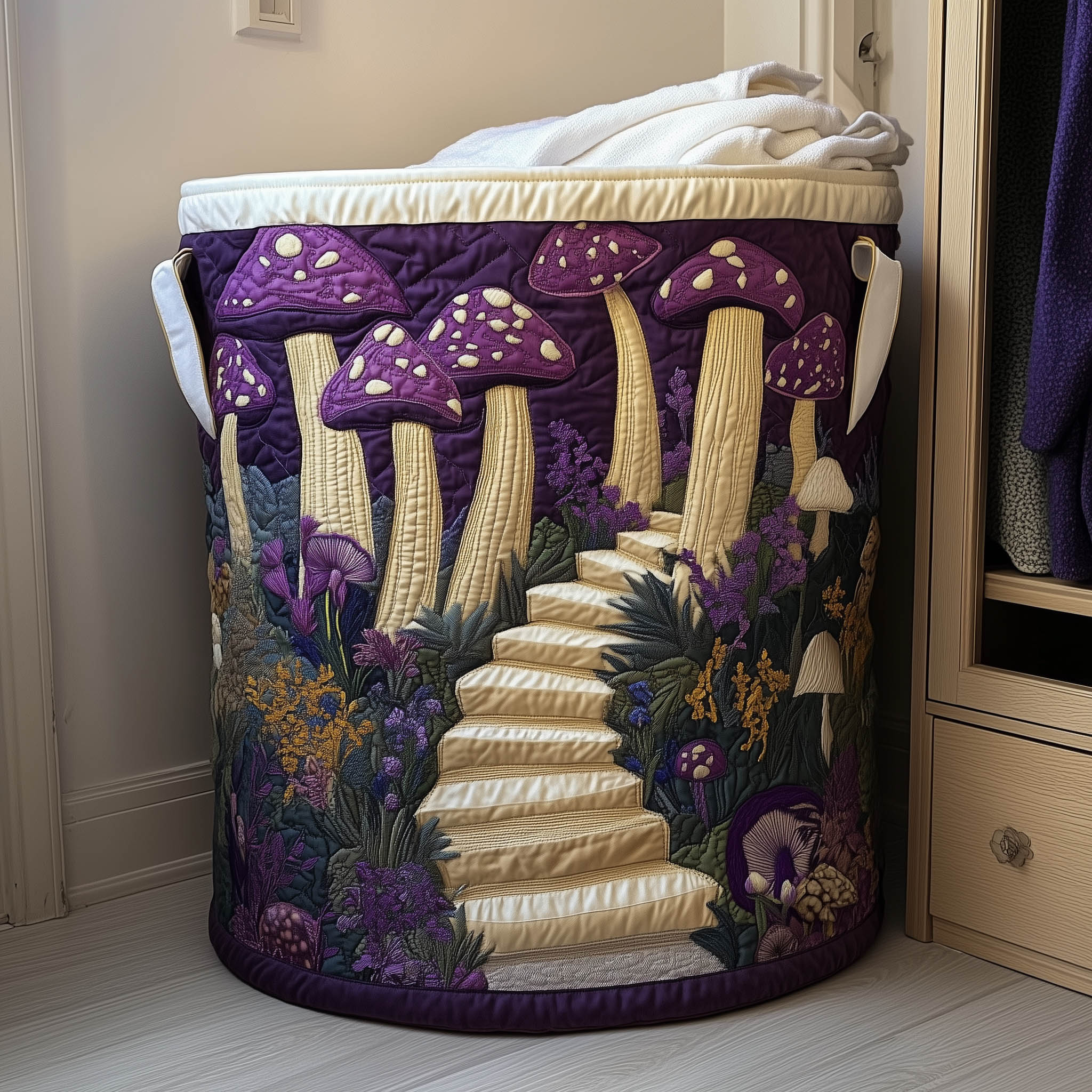 Mushroom Garden Quilted Laundry Basket Mushroom Stairway Hamper Gifts For Home Decor
