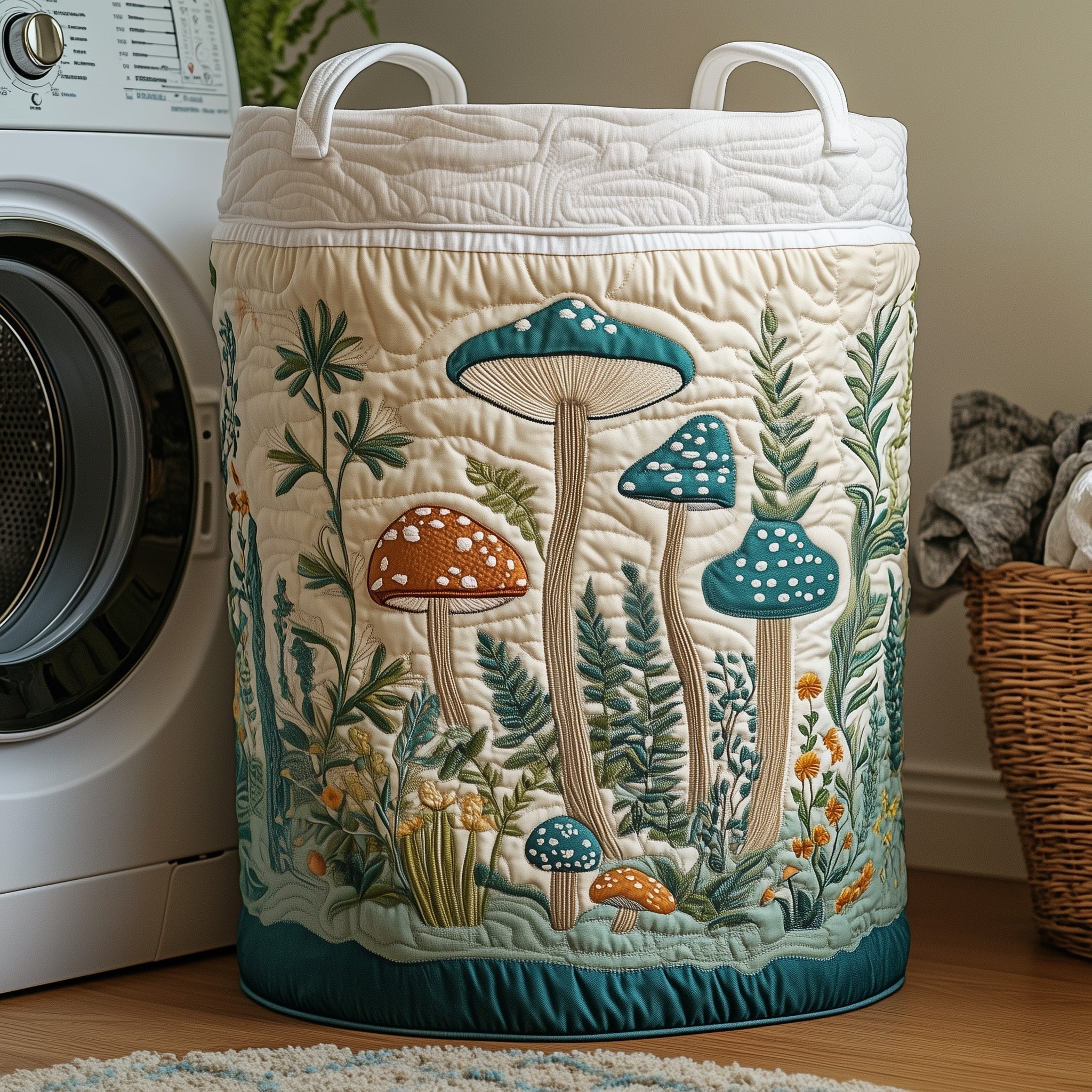 Mushroom Garden Quilted Laundry Basket Mushroom Garden Clothes Hamper Gift For New Home