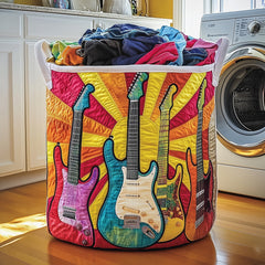 Guitar Sunburst Quilted Laundry Basket Guitar Lover Hamper Cute Room Decor