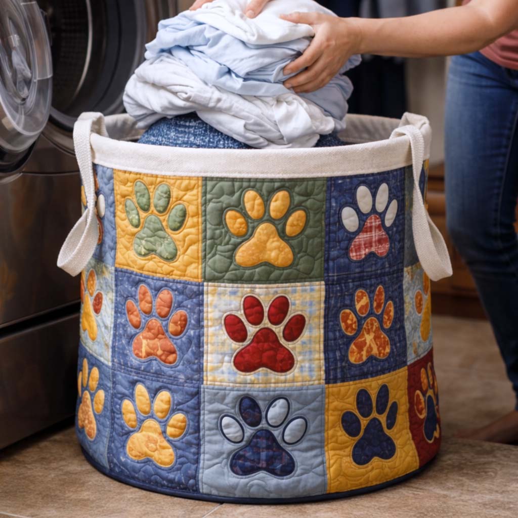 Paw Paradise Quilted Laundry Basket Puppy Lover Hamper Gift For Pet Parents 4