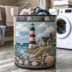 Lighthouse Landscape Quilted Laundry Basket Lighthouse Coastal Clothes Hamper Unique Gift