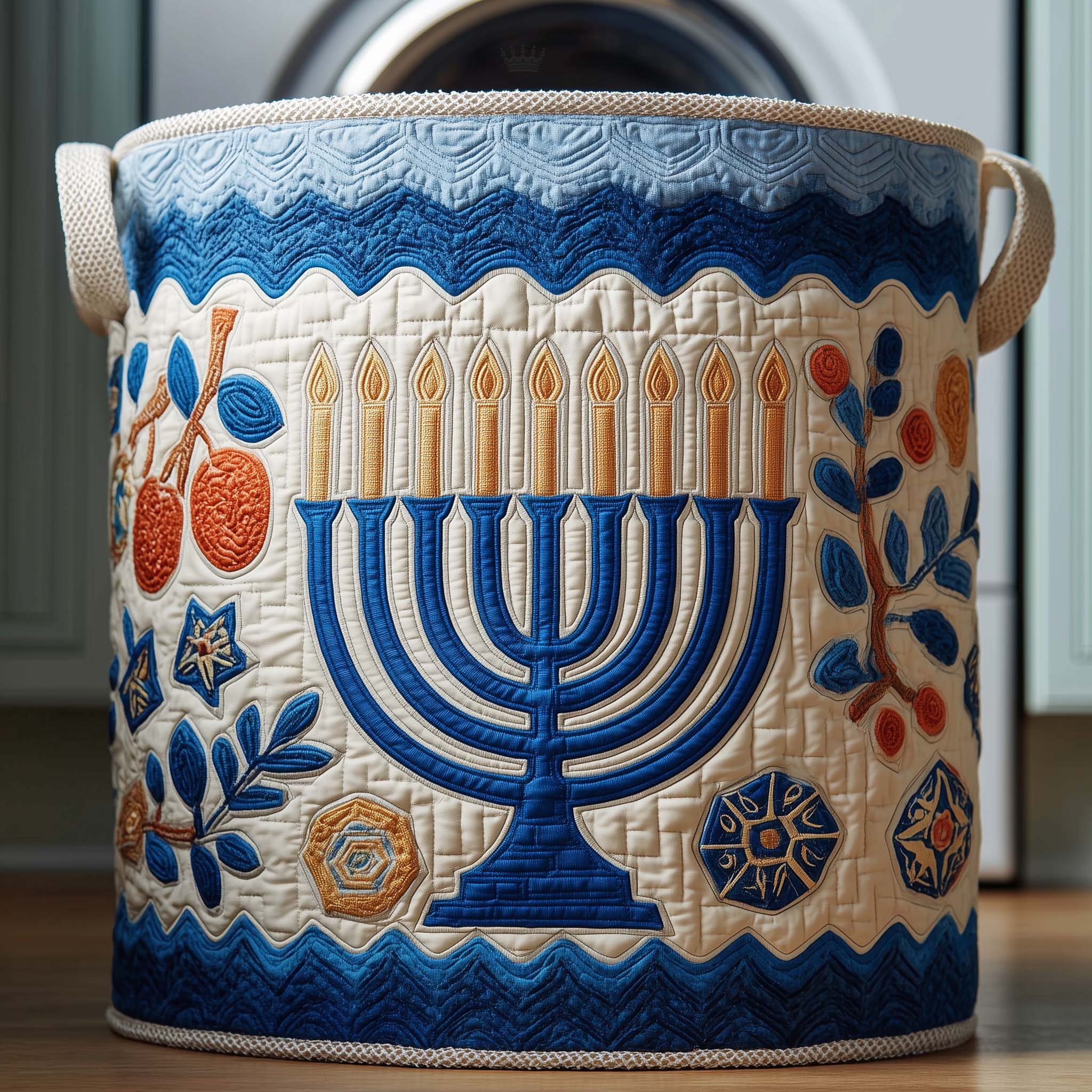 Hanukkah Menorah Quilted Laundry Basket Menorah Candles Storage Basket Best Home Decor Gifts