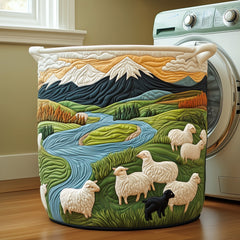 Mountain Sheep Meadow Quilted Laundry Basket Sheep Lover Clothes Hamper Gifts For House Lovers