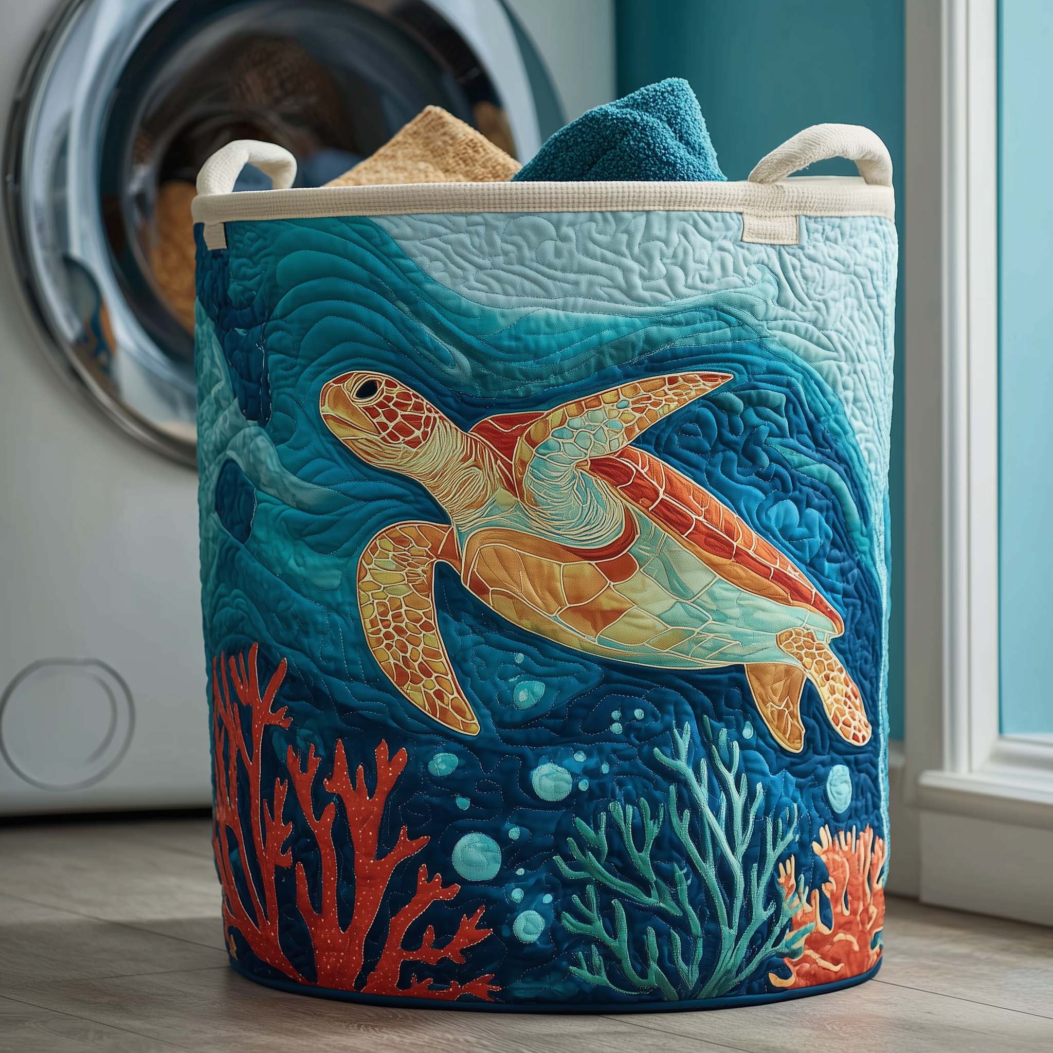 Oceanic Turtle Quilted Laundry Basket Turtle Lover Laundry Bin Present For Mom Home Decor