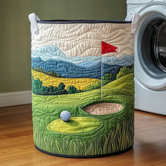 Golf Course Landscape Quilted Laundry Basket Golf Ball Clothes Hamper Room Gift