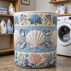 Oceanic Garden Quilted Laundry Basket Seashell Floral Laundry Hamper Trendy Room Decor Gifts