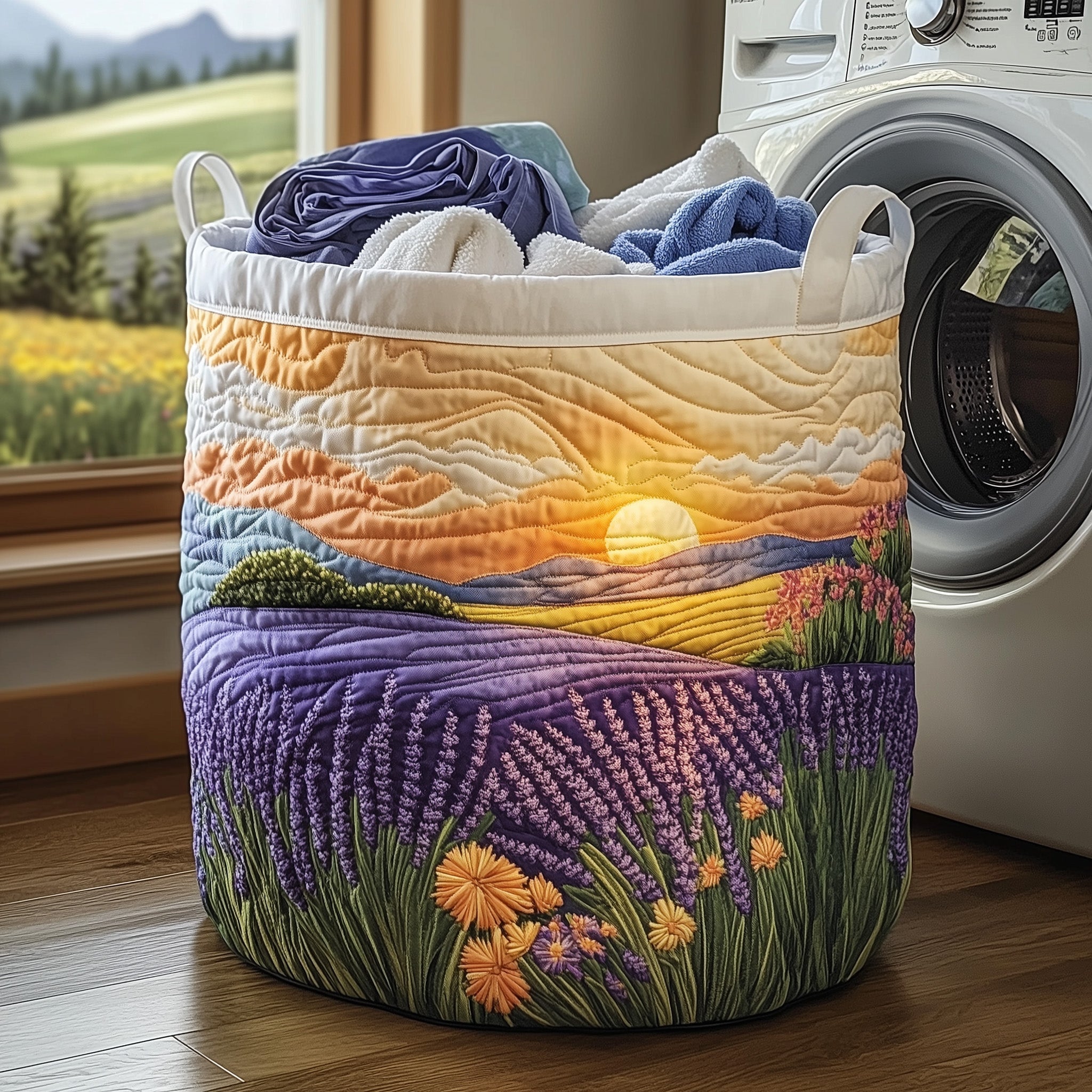 Lavender Sunset Quilted Laundry Basket Lavender Field Laundry Bin Gift For Wife Home Decor