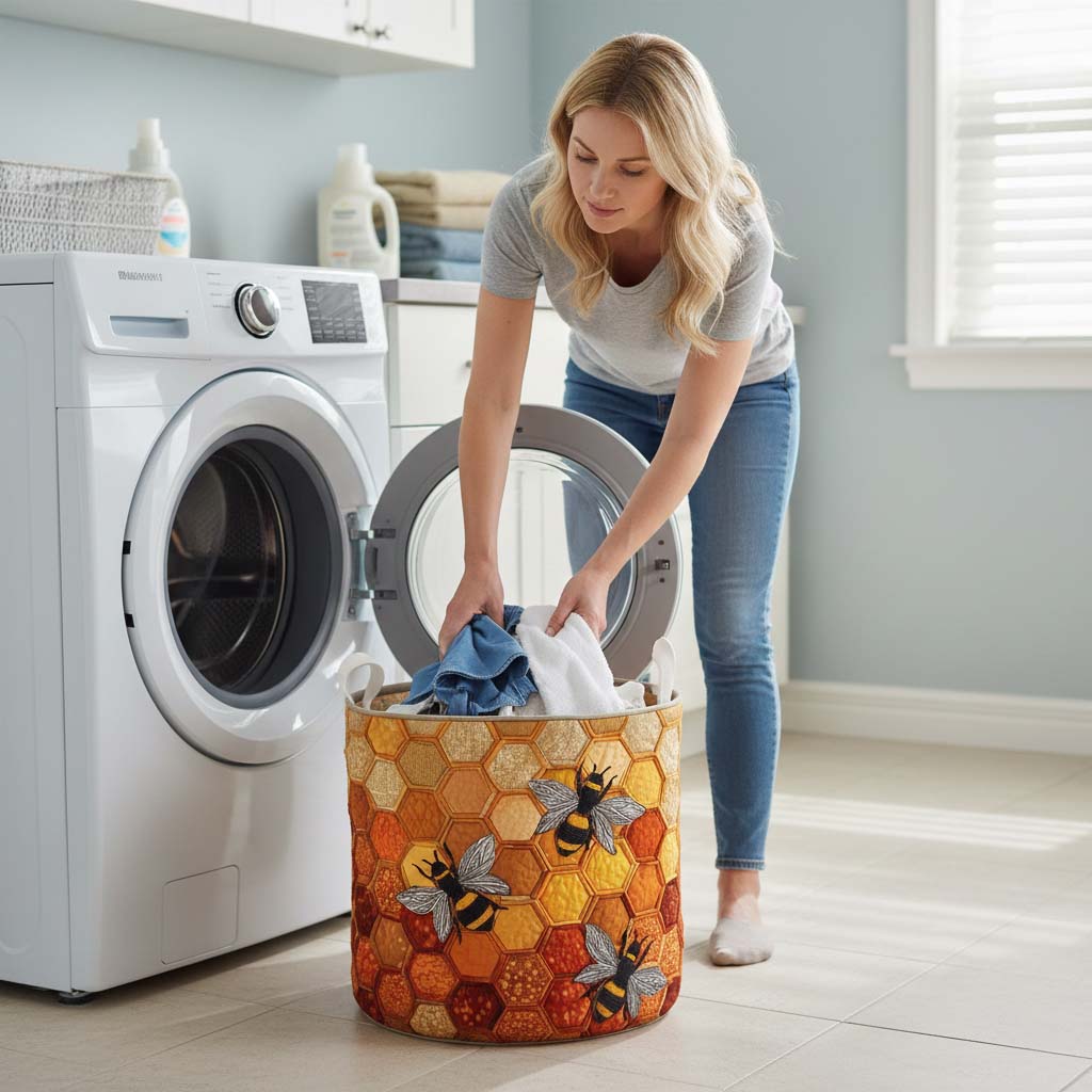 Honey Jubilee Quilted Laundry Basket Bee Lover Hamper Gift For Nature Enthusiast 3