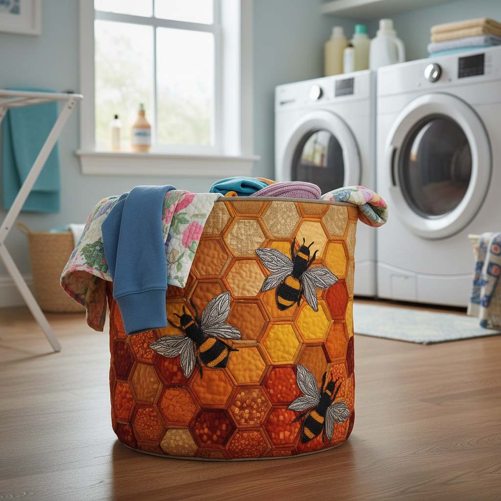 Honey Jubilee Quilted Laundry Basket Bee Lover Hamper Gift For Nature Enthusiast