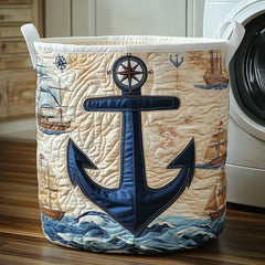 Nautical Anchor Quilted Laundry Basket Ocean Wave Anchor Clothes Hamper Pretty Room Decor Gift