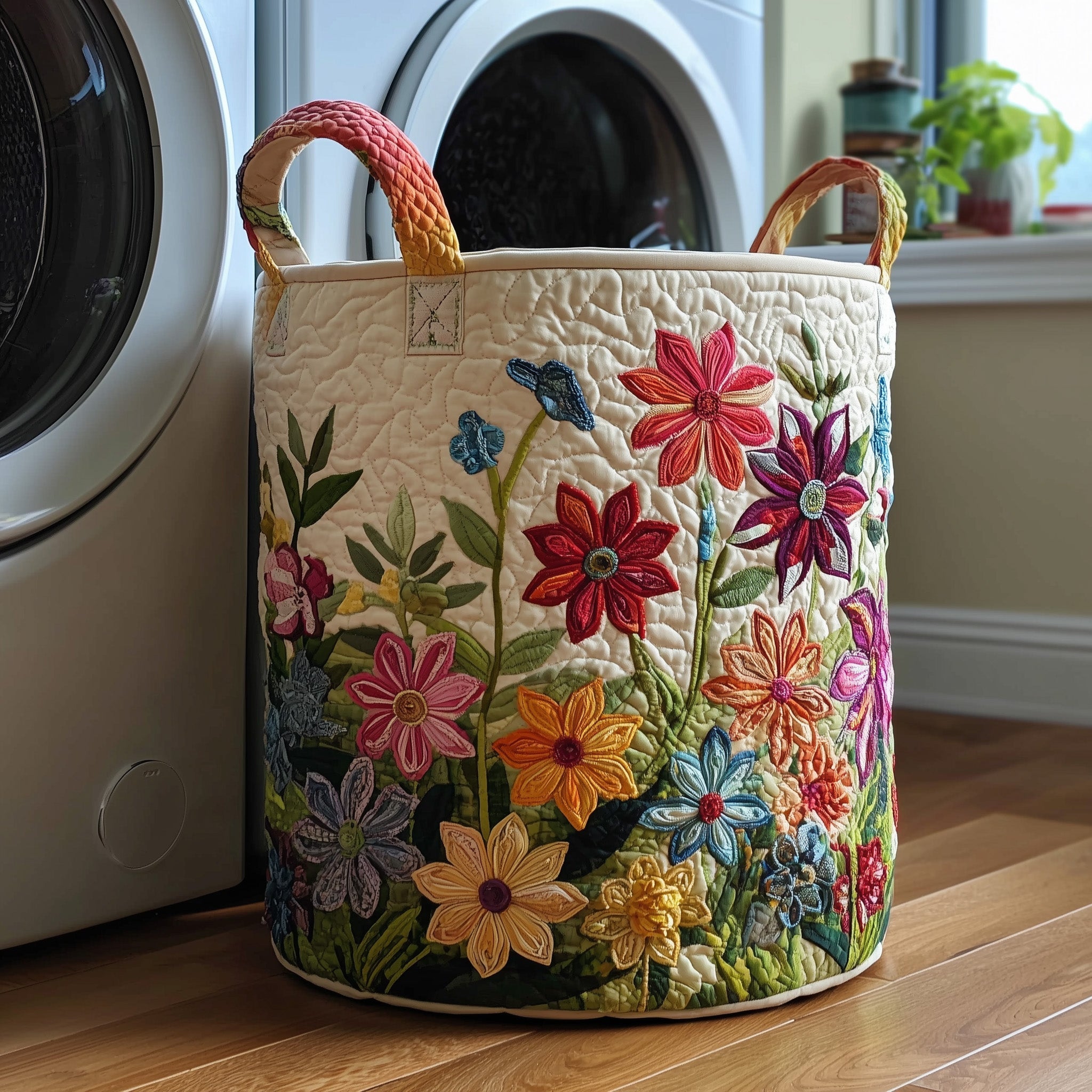 Floral Garden Quilted Laundry Basket Floral Patchwork Hamper Pretty Room Decor For Her