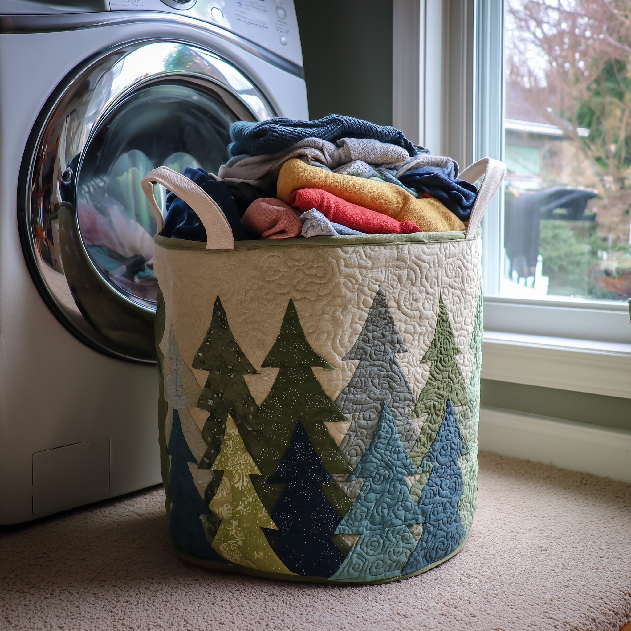 Forest Trees Patchwork Quilted Laundry Basket Pine Tree Laundry Hamper Best Room Decor Gifts