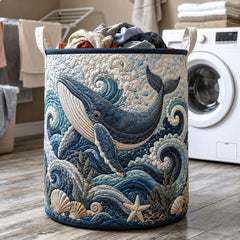 Oceanic Whale Quilted Laundry Basket Whale Lover Storage Basket Trendy Room Decor Gifts