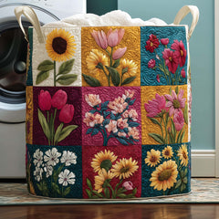 Floral Patchwork Quilted Laundry Basket Botanical Floral Laundry Bin Cool Room Decor