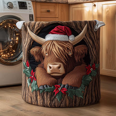 Highland Cow Christmas Quilted Laundry Basket Cow Lover Hamper Thoughtful Home Gifts For Mom
