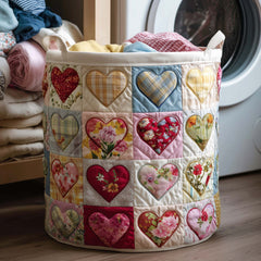Heart Patchwork Quilted Laundry Basket Floral Heart Laundry Bin Gifts For New Homes