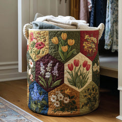 Floral Patchwork Garden Quilted Laundry Basket Floral Patchwork Hamper Top Decor Gift