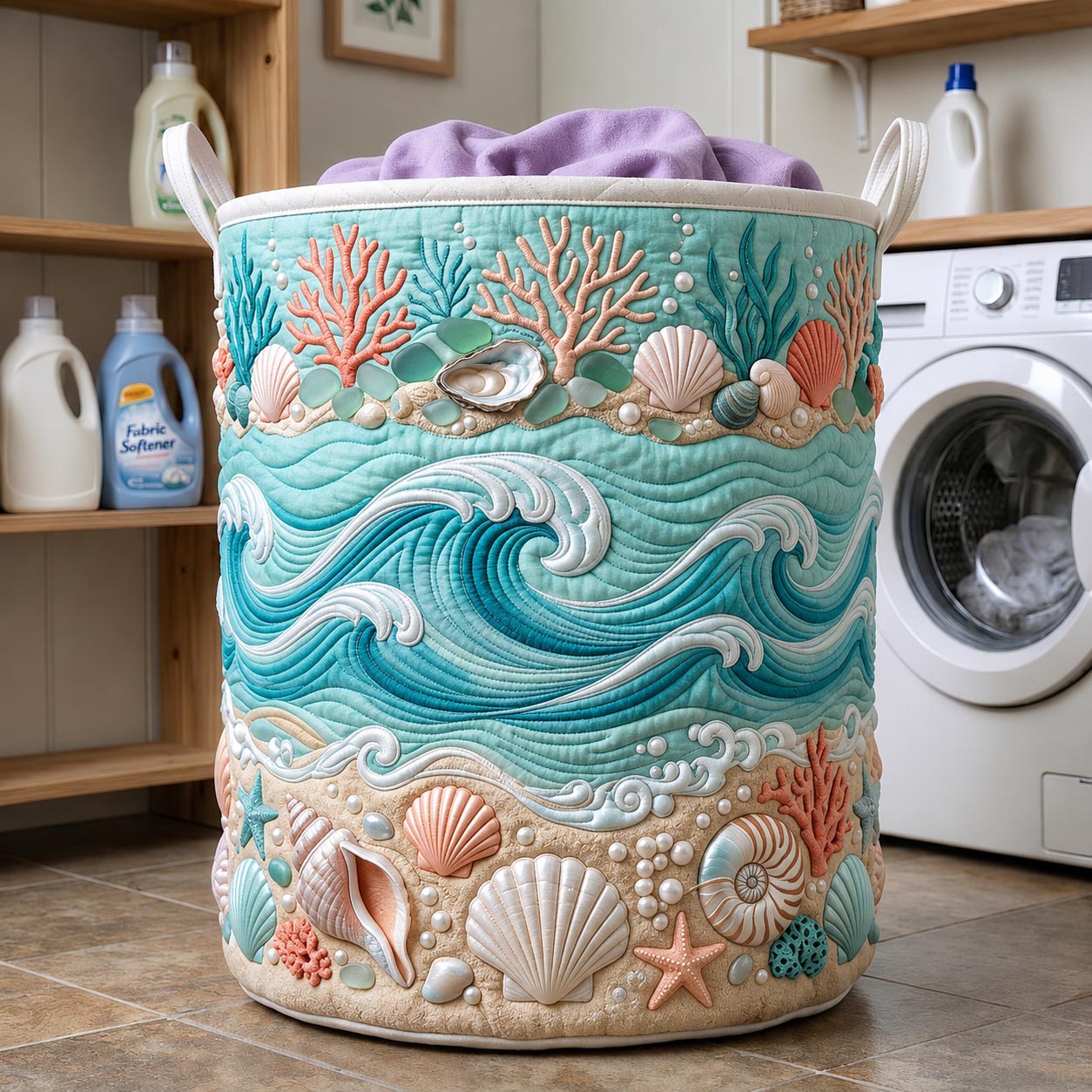 Ocean Beach Quilted Laundry Basket Ocean Vibe Laundry Bin Gift For Home Decorators