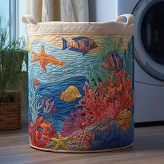 Ocean Coral Reef Quilted Laundry Basket Ocean Life Fish Laundry Hamper Home Lover Gift