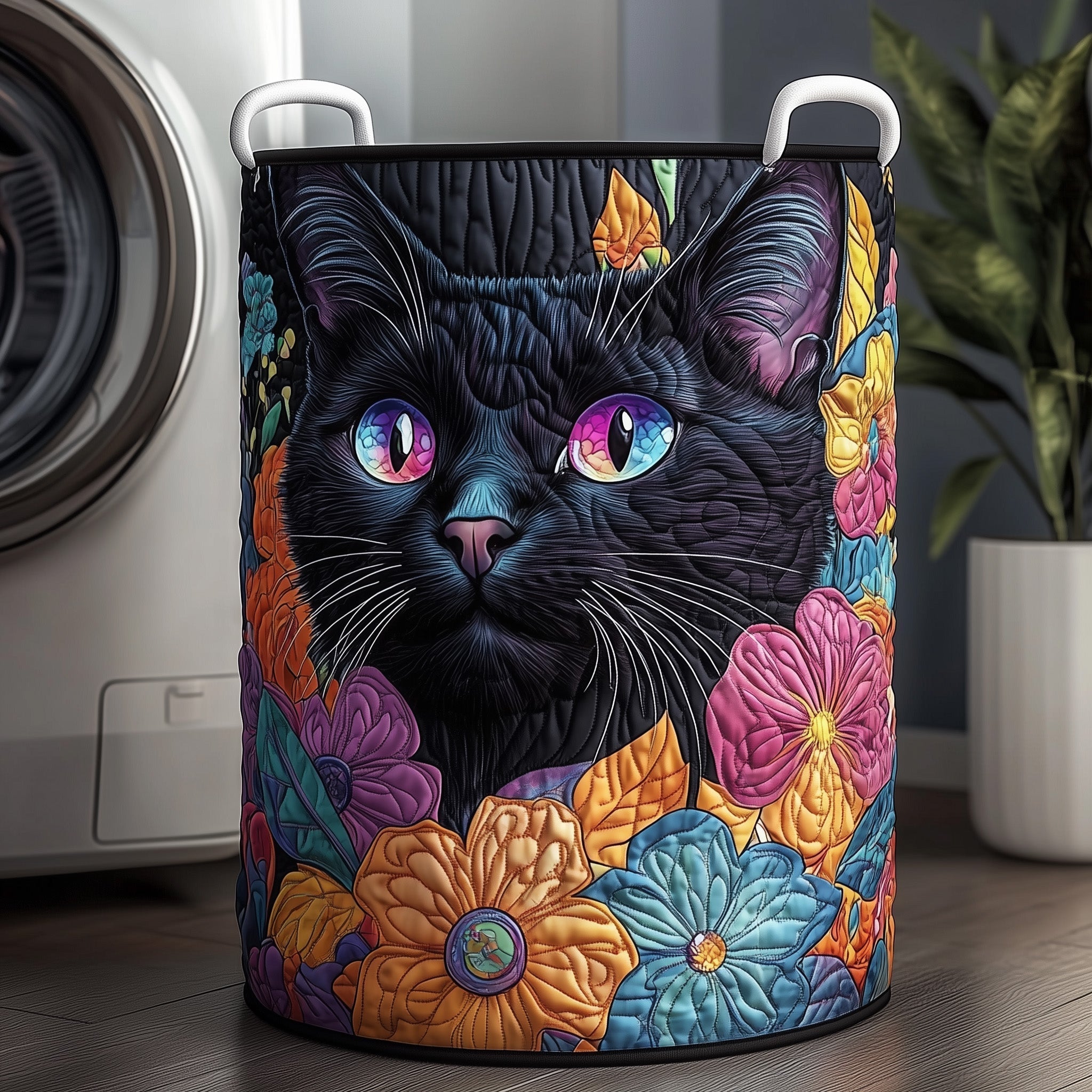 Mystical Cat Garden Quilted Laundry Basket Cat Lover Clothes Hamper Home Lover Gift