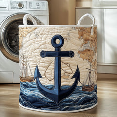 Nautical Anchor Map Quilted Laundry Basket Nautical Anchor Clothes Hamper Gift For New Home