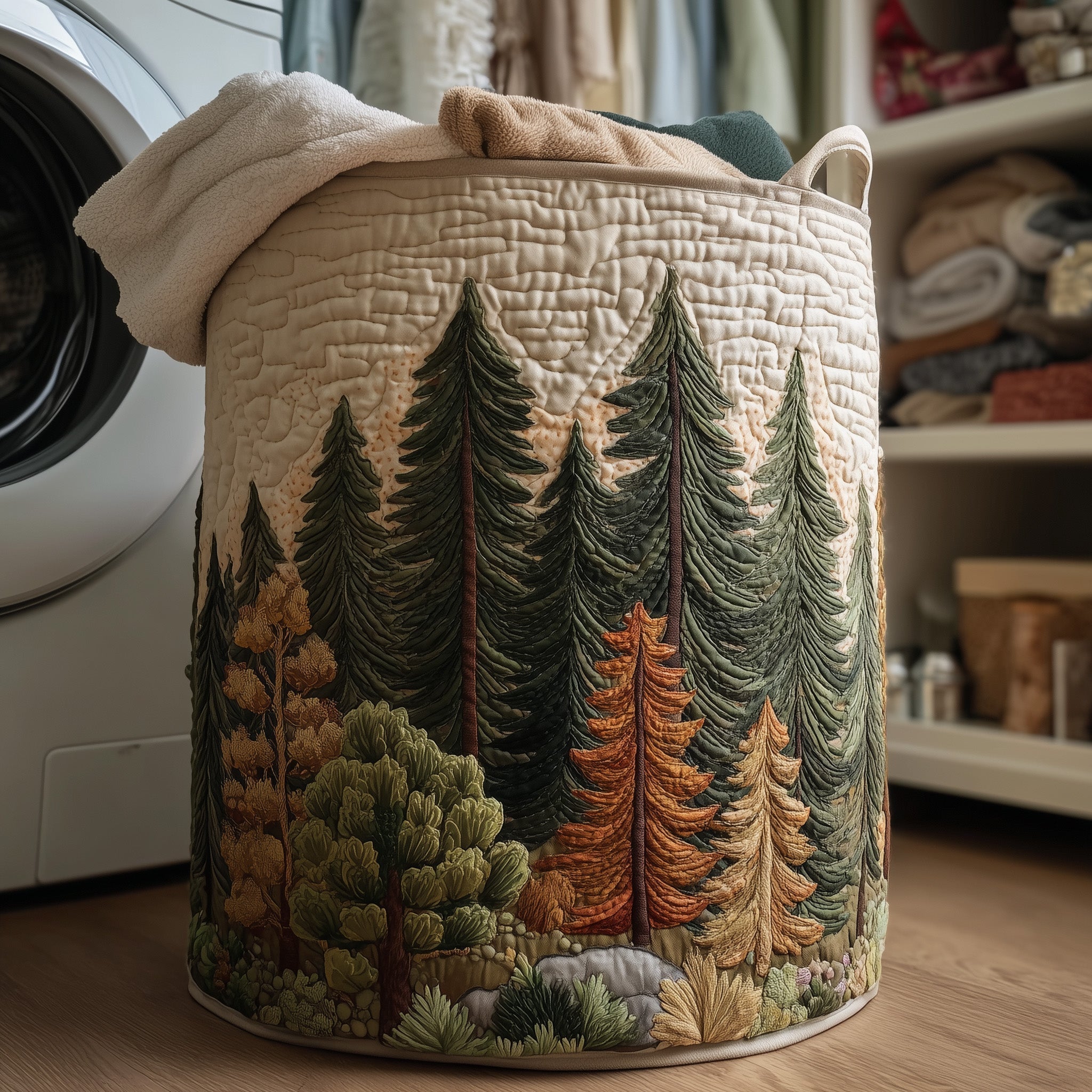 Forest Canopy Quilted Laundry Basket Woodland Trees Laundry Bin Gift For New Home