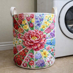 Floral Radiance Quilted Laundry Basket Peony Kaleidoscope Clothes Hamper Cozy Housewarming Gift