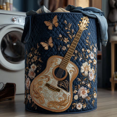 Guitar Garden Quilted Laundry Basket Guitar Floral Hamper Soft Cozy Home Decor For Her