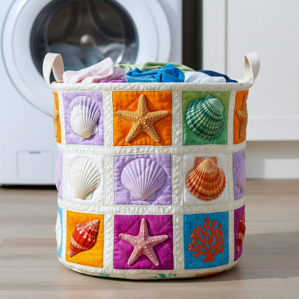 Oceanic Treasures Quilted Laundry Basket Seashell Starfish Laundry Hamper Gifts For Room Decor