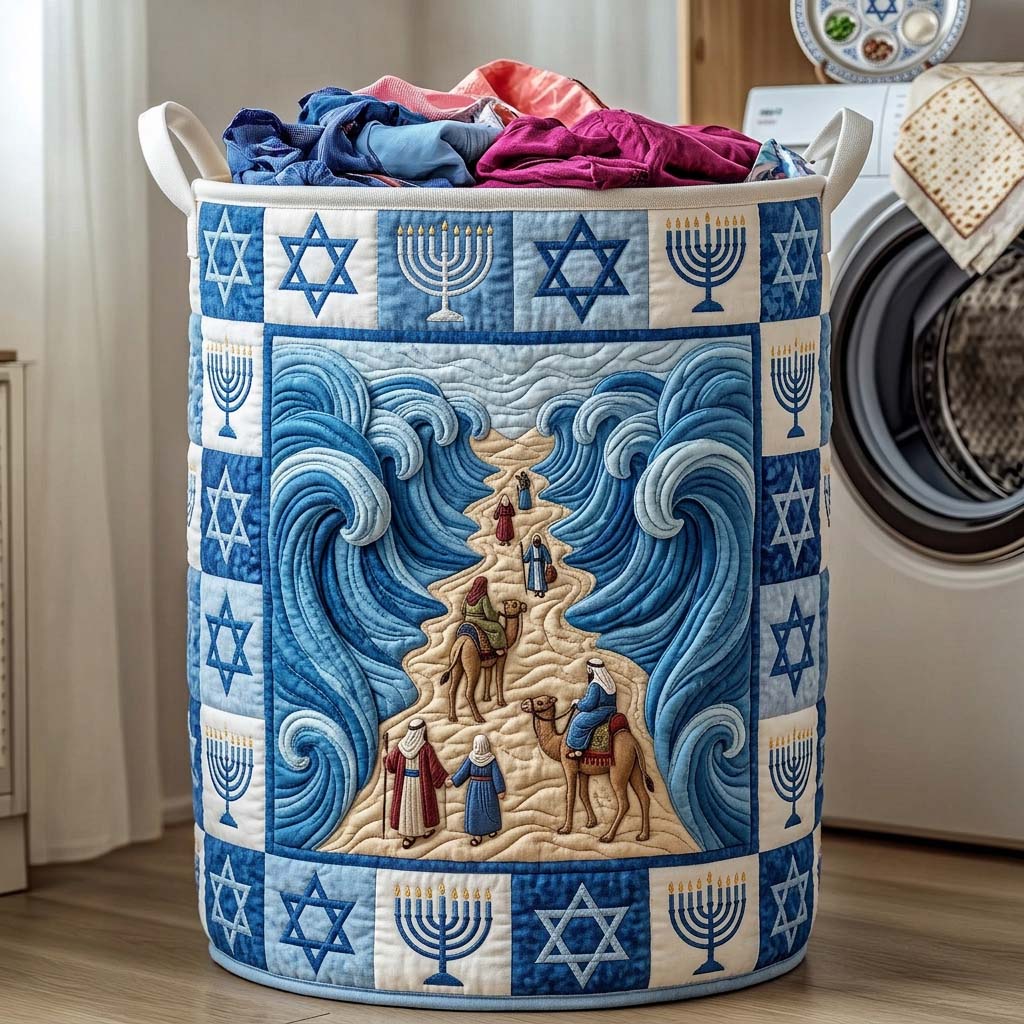 Parting Waters Quilted Laundry Basket Menorah Star Laundry Hamper Best Room Decor Gifts For Her