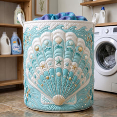 Oceanic Shell Garden Quilted Laundry Basket Seashell Fan Clothes Hamper Great Home Decor Finds