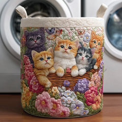 Kitten Garden Quilted Laundry Basket Kitten Lover Clothes Hamper Gift For Home Decorators