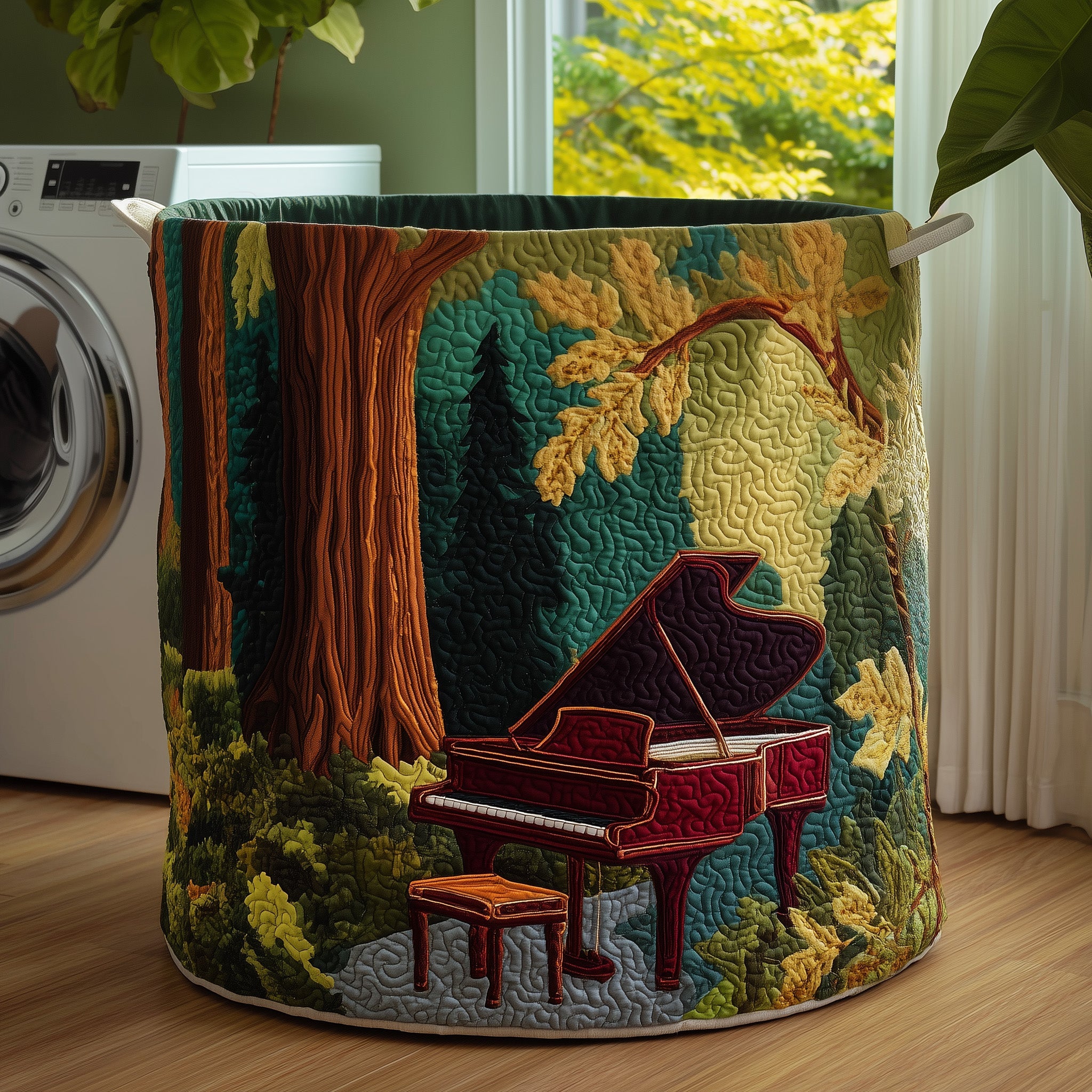 Forest Piano Quilted Laundry Basket Woodland Piano Storage Basket New Gift