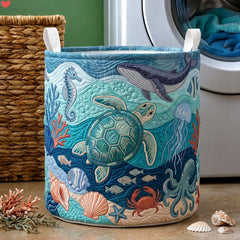 Oceanic Life Quilt Quilted Laundry Basket Turtle Ocean Storage Basket Home Decor Gifts For Mom