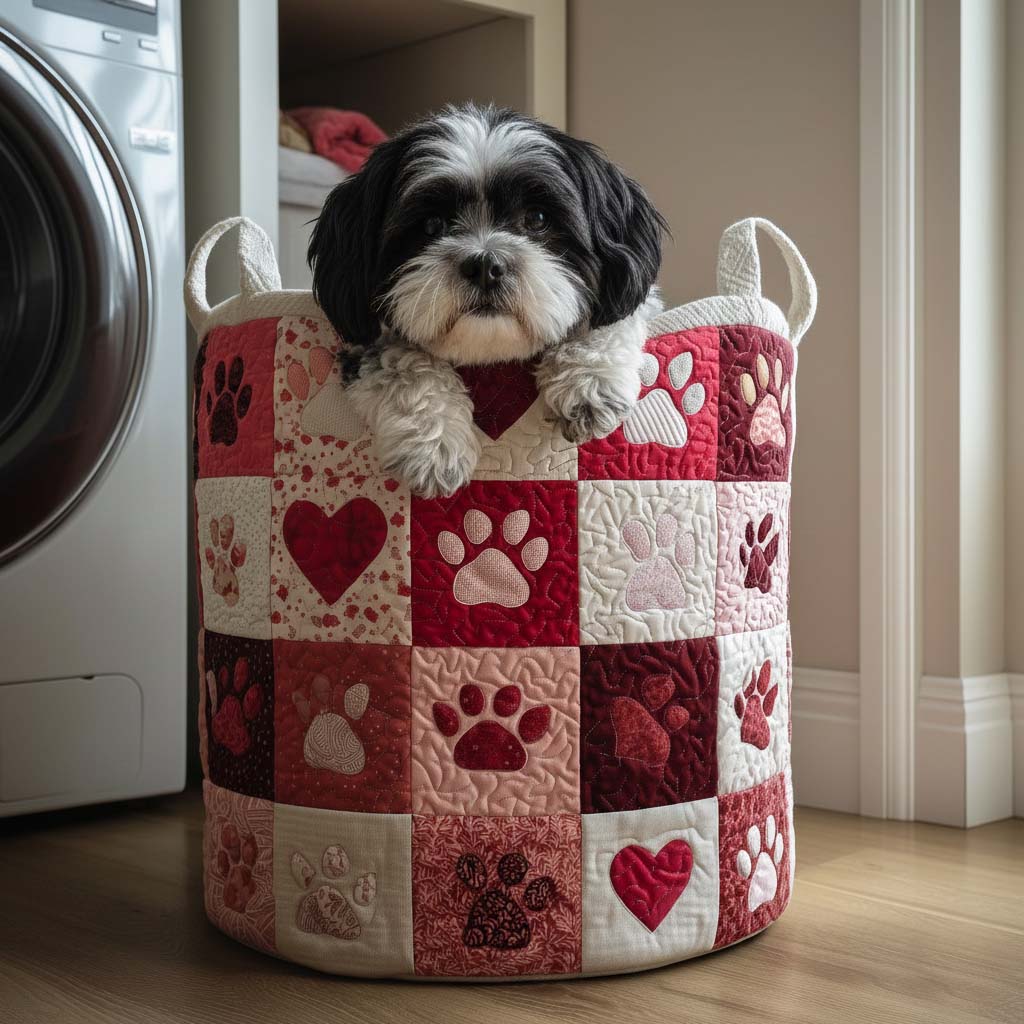 Paw Love Quilted Laundry Basket Dog Lover Storage Basket Unique Home Gifts For Sister