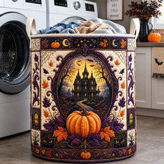 Haunted Halloween Quilted Laundry Basket Haunted House Pumpkin Storage Basket House Gift