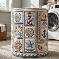 Nautical Beach Quilted Laundry Basket Lighthouse And Shells Laundry Hamper Room Gift