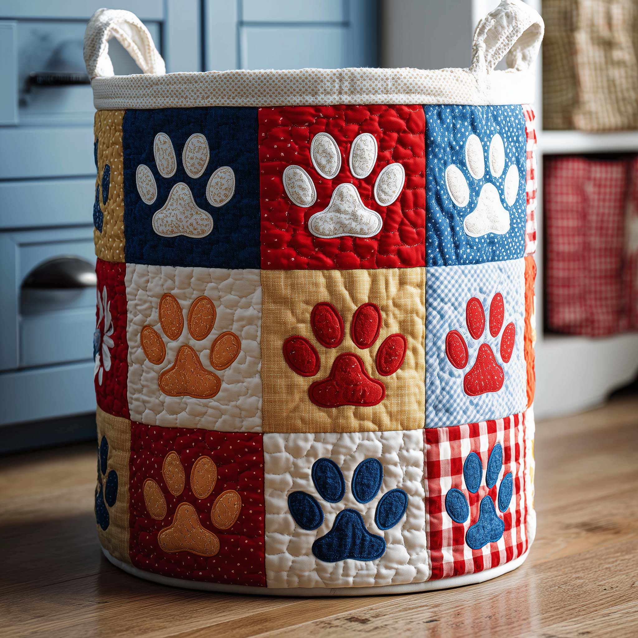 Patchwork Paws Quilted Laundry Basket Paw Lover Clothes Hamper Home Decor Ideas
