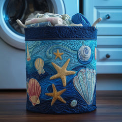 Oceanic Starfish Shells Quilted Laundry Basket Starfish Seashells Laundry Bin Room Decor Ideas