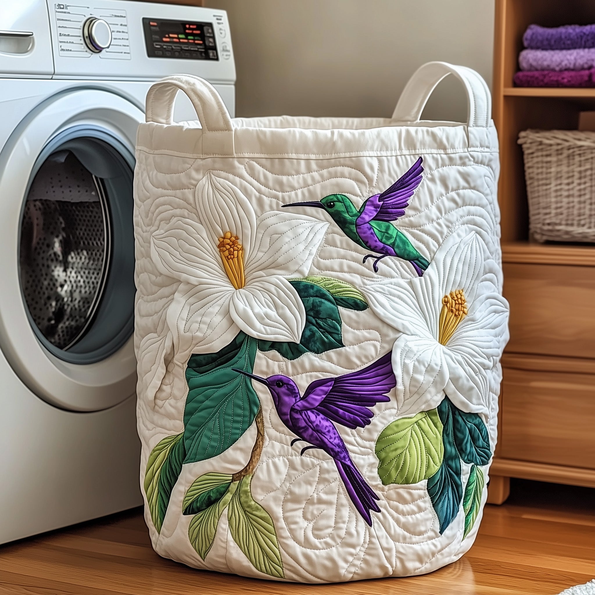 Hummingbird Garden Quilted Laundry Basket Hummingbird Floral Hamper Cute Room Decor