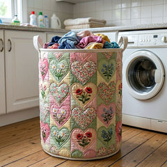 Heart Garden Quilted Laundry Basket Heart Patchwork Laundry Hamper Gift For Home Decorators