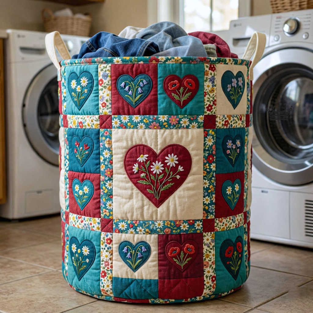 Heart Garden Quilted Laundry Basket Floral Heart Storage Basket Cool Room Decor Gifts