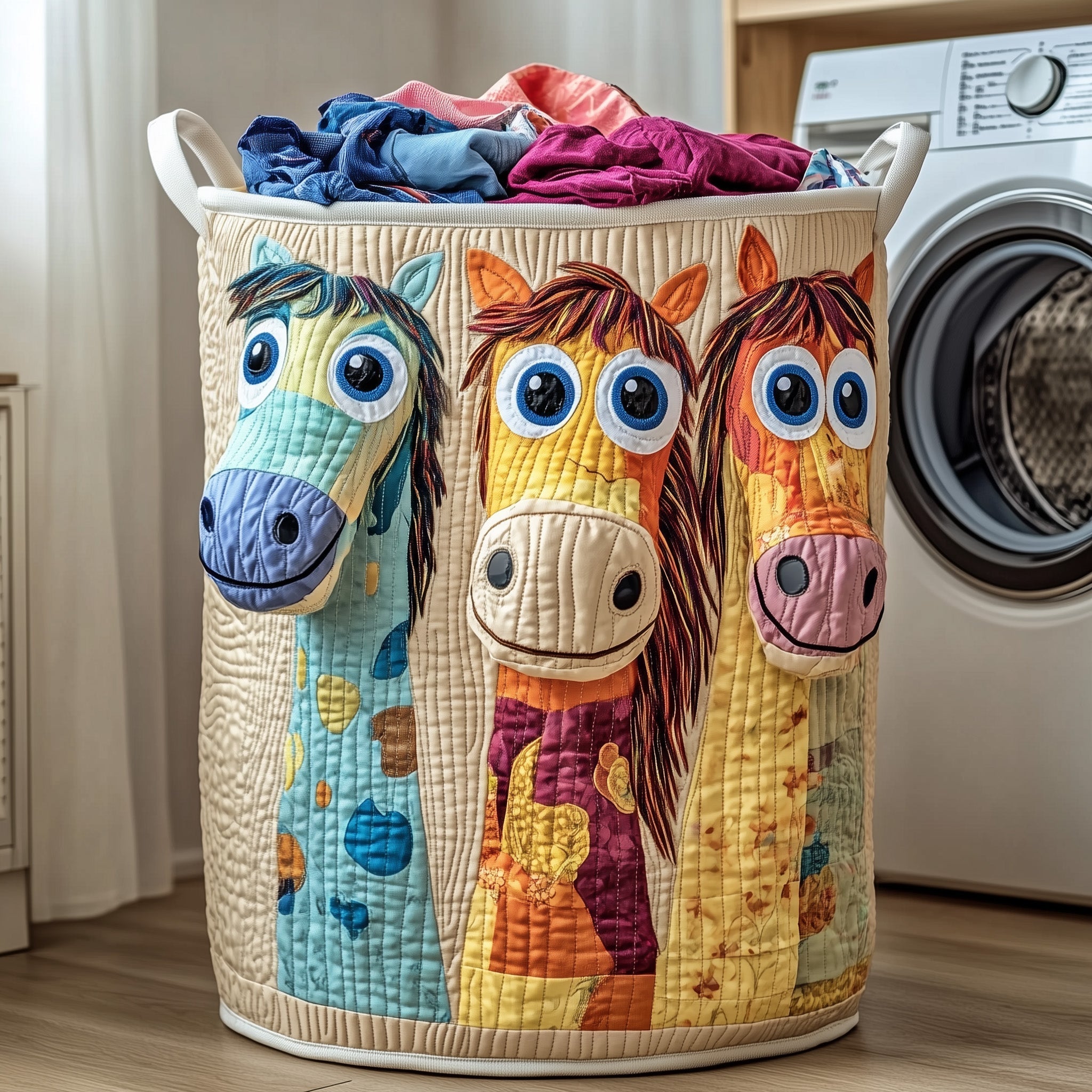 Horse Friends Quilted Laundry Basket Horse Lover Hamper Unique Room Decor Gifts