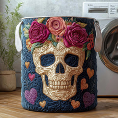 Floral Skull Quilted Laundry Basket Skull Floral Rose Laundry Hamper Home Decor Gifts