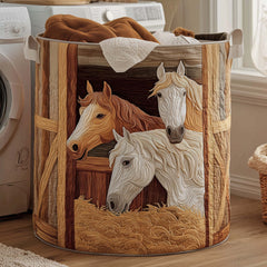 Horse Stable Quilted Laundry Basket Horse Lover Hamper Unique Home Decor Gifts